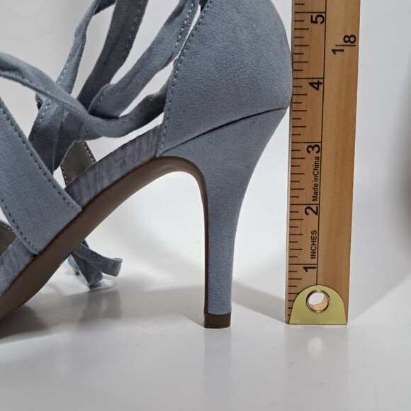 Worthington Suede High Heels Shoes Blue Gray Ankle Strappy Lace Up Tie 7.5 Pumps - Picture 5 of 6